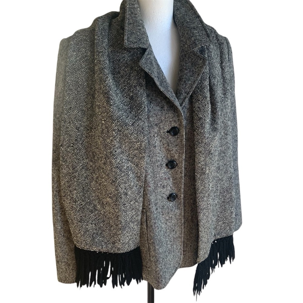 Tweed Blazer Wool Jacket w Detached Scarf Heritage Classic VTG Grey S10 - Picture 11 of 14